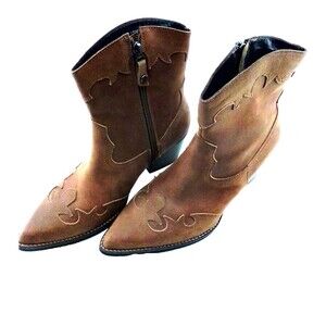 Bosi Women's Western Tan Pointy Toe Zipper Close Fat 2'' Heel Ankle Boots 38